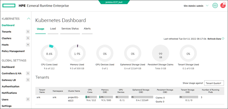 Overall view of GUI for Platform Admin