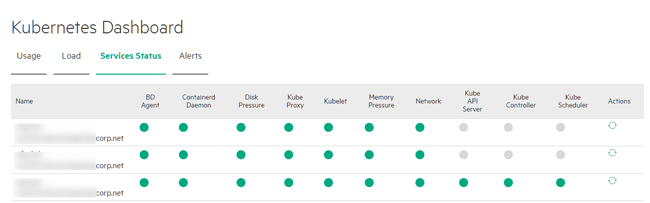 Kubernetes Dashboard Services Status tab