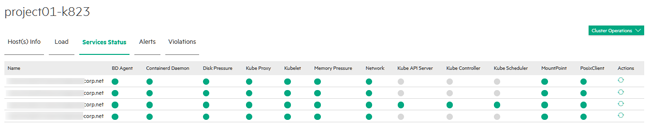 Kubernetes cluster Services Status tab