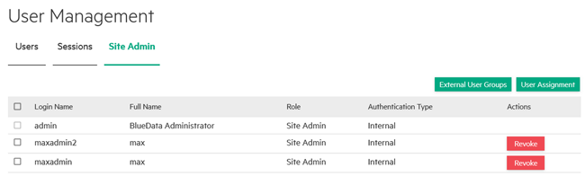 User Management screen Site Admin tab