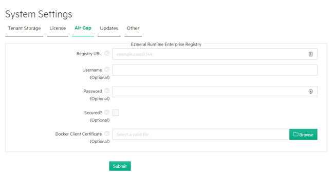 System Settings, Air Gap tab, SLES OS