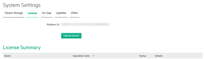 System Settings, License Tab