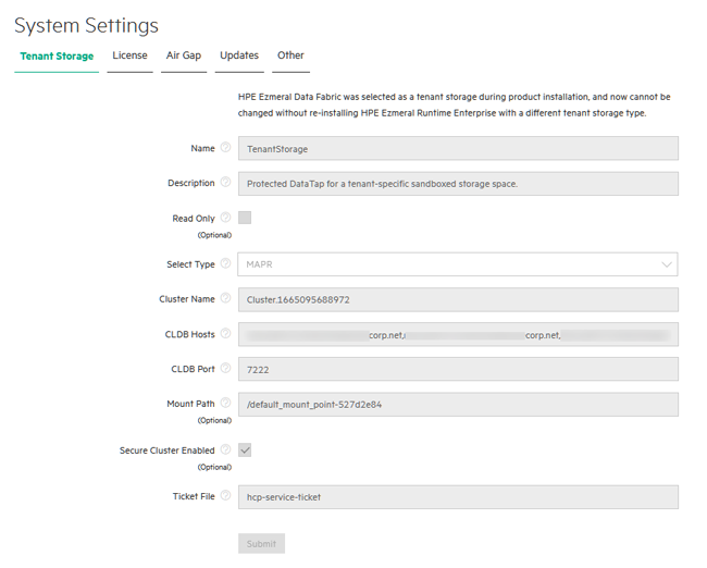 Tenant Storage tab with storage configured